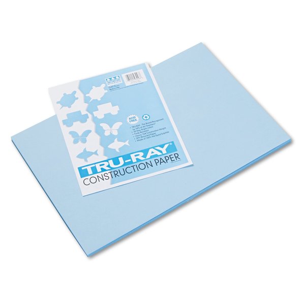 Pacon Tru-Ray Construction Paper, 76lb, 12 x 18, Sky Blue, PK50 103048